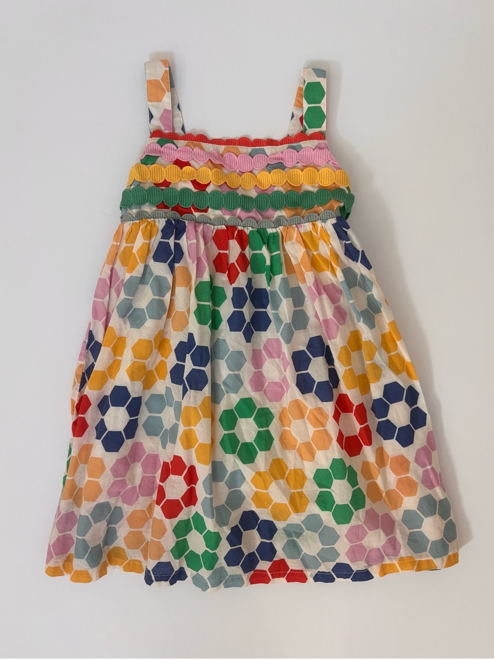 Hanna Andersson Girls Floral Dress Size 4 100 Colorful Rickrack Trim